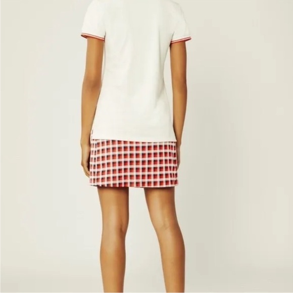 Tory Burch Performance Jacquard Mini Skort Skirt in Red Perfect Check Sz M - Picture 2 of 9